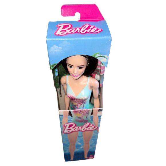 Beach Barbie Doll By Mattel W/ Black Hair Wearing Flamingo Swimsuit HXX51 NEW - Picture 2 of 5